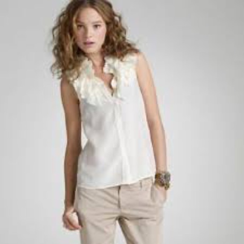 J Crew ruffle neck sleeveless button up 100% silk  top  sz2